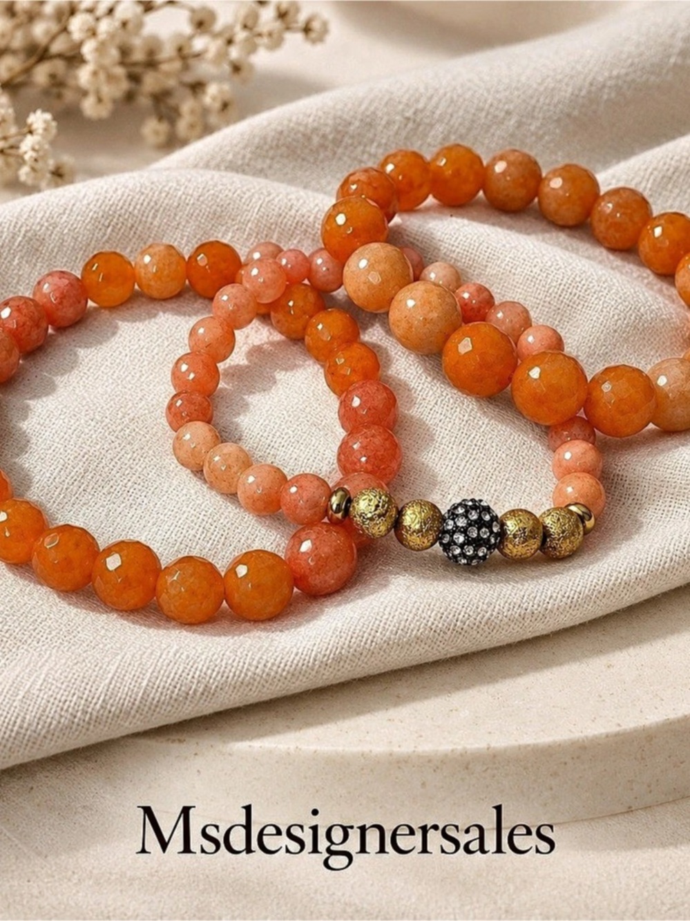 Beaded Bracelet Set in Orange & Pink Like New 312